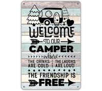 XingFox Plaque murale humoristique en métal avec inscription « Bienvenue dans notre camping-car », style rustique, pour la maison, le garage, la caverne des hommes, cadeau de camping, 20 x 30 cm