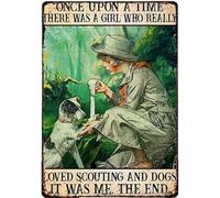XingFox Plaque murale rétro en métal « Il était une fois une fille qui aimait le scoutisme et les chiens », pour la maison, la cuisine, le bar, le café, 20 x 30 cm