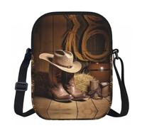XingFox Sac bandoulière zippé à motif bottes de cowboy et chapeau western, doublure intérieure lisse, accès facile, idéal pour les ges et activités de plein air au quotidien.