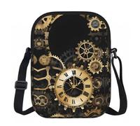 XingFox Sac bandoulière zippé à motif horloge engrenages bronze et imprimé siècle, doublure intérieure lisse pour un accès facile, idéal pour les ges quotidiens en extérieur.