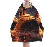 XingFox Sweat-shirt à capuche en flanelle pour adulte « Évasion du bateau Titanic », couverture douillette à porter pour femmes et hommes