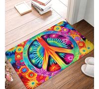 XingFox Tapis de Bienvenue décoratif Tie Dye Peace Sign, pour intérieur et extérieur, 40 x 60 cm