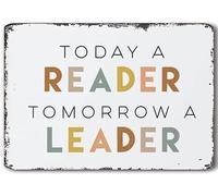 XingFox « Un lecteur, un leader demain » - Plaque en métal rétro, décoration bohème motivante pour salle de jeux/école à la maison/chambre d'élève, 20 x 30 cm