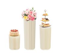 Xingfx Lot de 3 supports de fleurs ronds en carton blanc avec plaques en PVC, 3 hauteurs (60/80/100 cm), piliers décoratifs de mariage, pliables et réutilisables, colonne de fleurs pour anniversaire