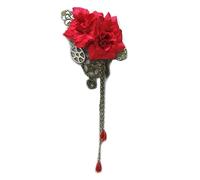 XINGLIDA Barrette à cheveux vintage Steampunk Floral Punk Gothique Couvre-chef Épingles à cheveux Barrettes Bijoux de cheveux Chaîne Épingle à cheveux, rouge