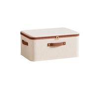 XINGLIDA Boîte de rangement en coton et lin avec fermeture éclair de grande capacité - Couvercle anti-poussière - Organiseur pour vêtements - Rangement en tissu avec fermeture éclair pour linge de lit
