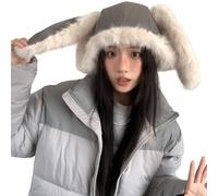 XINGLIDA Bonnet en laine à la mode avec oreilles de lapin sans bord pour différentes tailles de tête, hiver-automne, pull épais, bonnet ouchanka, tête, gris, XS-XL