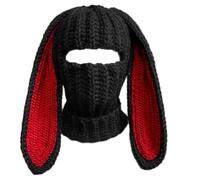 XINGLIDA Bonnet en laine, cagoule d'Halloween avec longues oreilles de lapin, bonnet amusant, oreilles de lapin, cagoule, bonnet crâne, oreilles, H