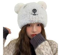 XINGLIDA Bonnet en laine, joli bonnet en peluche d'ours, bonnet doux et chaud, chapeau réglable, unisexe, bonnet confortable pour le brassage quotidien, Blanc., XS-XL
