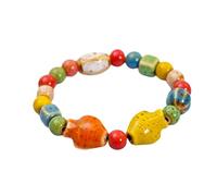 XINGLIDA Bracelet élastique réglable avec motifs de chats ludiques Bracelet en perles en céramique vivante Chaîne de poignet pour femmes et adolescentes Femmes Bijoux de plage