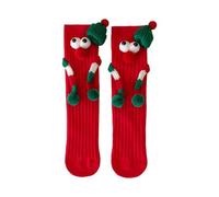 XINGLIDA Chaussettes de Noël tricotées pour enfants, chaussettes tubulaires moyennes avec grands yeux de dessin animé, main magnétique, vacances, Nouvel An, Aimant rouge de Noël, XS-XXL
