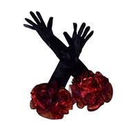 XINGLIDA Gants en tissu surdimensionnés pleine longueur avec motifs rouges lumineux pour rassemblements spéciaux Gants blancs et noirs pour mariages, MM19 noir, taille unique