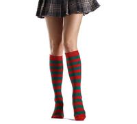 XINGLIDA Jambières tricotées en coton rayé pour femme - Chaussettes rayées, imprimées, hauteur de la cuisse - Chaussettes en coton rayées, Rayures rouges et vertes, Etwa 45 cm lang