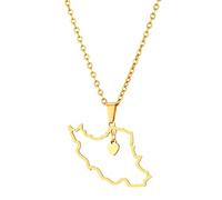 XINGLIDA Mode Contour Carte Iranienne Collier Pendentif pour Femmes Filles Acier Inoxydable Cœur Drapeau Iranien Fête Bijoux Cadeaux Iran Carte Collier Argent Or Collier Iranien Bijoux Iraniens