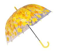 XINGLIDA Parapluies de pluie dôme Cage à oiseaux automatique Parapluie à bulles transparent avec feuille sur le dôme Baldaquin coupe-vent Parapluie, Jaune, Leaf