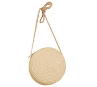 XINGLIDA Sac en paille tissé à la main pour femme et fille, sac de vacances, sac de plage, couleur unie, sac à bandoulière rond pour H, Blanc Milky., Durchmesser 16,5 cm