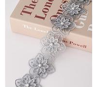 xingmo 2 mètres Brodée Patches Patchs avec Dentelle Patch Broderie Fleurs Appliqués à Coudre Patchs en Organza(Gris)