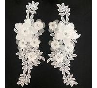 xingmo 2pcs Blanc Brodée Patches Patchs avec Dentelle Patch Broderie Fleurs Appliqués à Coudre Patchs en Organza