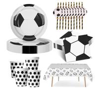 XINGNA Lot de 61 pièces de vaisselle de fête de football - Décoration d'anniversaire pour enfants - Décoration de football - Avec assiettes en carton, gobelets, serviettes, pailles - Pour 10 invités