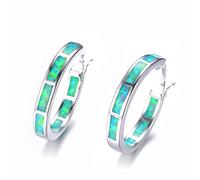XINGNIAO Life Stage Feu Créé - Opale 925 Argent Sterling Rond Boucles d'oreilles Créoles Pendantes pour Femmes Mode Bijoux