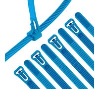 XINGO 100 Pièces Collier de Serrage Bleu Plastique Réutilisables, 450mm x 7.6mm, Attache Câble Colorées, Serre Câbles Nylon, Colliers Serre-Cable Résistant aux UV