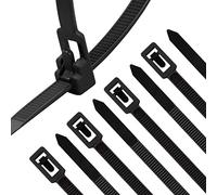 XINGO 100 Pièces Collier de Serrage Noir Plastique Réutilisables, 400mm x 7.6mm, Attache Câble Colorées, Serre Câbles Nylon, Colliers Serre-Cable Résistant aux UV