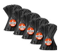 XINGO Lot de 5000 attaches autobloquantes noires de tailles assorties, 10 + 15 + 20 + 25 + 30,5 cm, câble en nylon autobloquant résistant aux UV, parfait pour la maison, le bureau, le jardin et