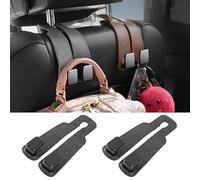 Xingoaup Crochets doubles pour appuie-tête de siège de voiture pour sacs à main et sac, crochets d'appui-tête de voiture pour accessoires de rangement (noir, boucle en plastique)