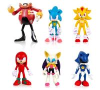 Xingsky Lot de 6 figurines Sonic - Décoration de gâteau - Sonic - Décoration de gâteau d'anniversaire pour enfants et filles - Décoration de gâteau d'anniversaire pour fête prénatale - Modèle jouet -