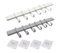 XINGSUI Auto-adhésif Ustensiles de Cuisine-2 Ensembles Barre Murale Cuisine avec 6 Acrochets Amovibles, pour Salle de Bains et Cuisines(Blanc,Gris)