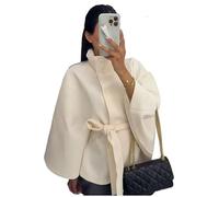 xingxingju Manteau élégant en laine for femme, col montant, simple boutonnage, ceinture, style européen et américain, haute qualité, mode automne-hiver(Beige,XS)