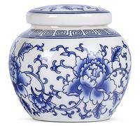 XINGYAN Petit pot à gingembre traditionnel chinois en porcelaine bleue et blanche avec couvercle, pour le rangement du thé, la décoration de la maison, le pot à bourgeons (modèle 2)