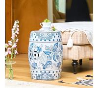 XINGYAOXS Jardin en Céramique Émaillée Peint a La Main Motif Floral en Forme De Tambour 32 X 32 X 44,5 Cm pour Terrasse, Salon, Chambre, Balcon(Blue)