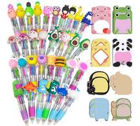 XingyLi 48 Set de Stylo Kawaii Cute 4 Couleurs, 4 en 1 Mini Stylo Bille Rétractable avec Notes Adhésives, Animaux Stylos Multicolores, Cadeau Anniversaire Invites, Fête Gadget, Pochette Surprise