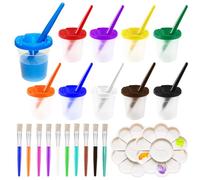 XingyLi Lot de 32 gobelets de peinture anti-fuite avec couvercle, pinceau et palette de mélange, pots de peinture anti-fuite, récipients de couleurs assortis pour aquarelle, huile, gouache, acrylique