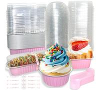 XingyLi Lot de 90 mini moules à gâteau avec couvercles, cuillères et autocollants, mini moules à pain, moules à gâteau réutilisables en aluminium, petits moules à pain, boîtes à tarte pour dessert