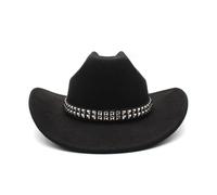 Xingyue Aile Chapeaux de Chapeau et de Cow-Boy, Chapeau Haut de Forme en Laine à Bord bou utomne et Hiver, Chapeau de Jazz à Bord Plat, Chapeau à Grand Bord de 8 cm(Noir)