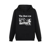 XINGYUE STAR Technics Turntables Teach Them Well Vinyl DJ Hoody Unisex Long Sleeve Hooded with Pocket Black S