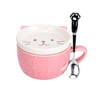 XinHuiGY Tasse à café en forme de chat mignon avec couvercle, tasse à thé en forme d'animal avec soucoupe, tasses kawaii en céramique avec porte-biscuits et cuillère, cadeaux pour femme, enseignant,