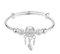 Xinhuju Bracelet à breloques Attrape-rêves - Élégant bracelet avec pompons et plumes avec attrape-rêves - Bracelet brillant réglable pour femmes, filles, adolescents, mères