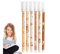 Xinhuju Capybara Lot de 6 stylos à encre effaçable à pointe fine - avec gomme, résistant à la décoloration, prise en main confortable pour les esquisses, les devoirs scolaires
