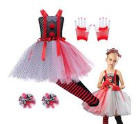 Xinhuju Robe de clown d'Halloween,Robe tutu pour filles mignonnes Costume de clown d'Halloween - Chaussettes, gants, fleurs de tête, costume de effrayant pour enfant de 2 à 12 ans, tenue de