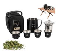 Xinhuju Service à thé de voyage avec étui,service à thé de voyage - Théière de en acier inoxydable 304,Ensemble de tasses à résistantes aux hautes températures, bouilloire de Camping, 4 tasses à th