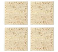 Xiniy 4X Appliques en Bois Naturel Decalques de Fleurs Carrees Decalques en Bois Decoratives pour Portes D'Armoires Artisanat de Decor de Meuble 10X10cm