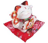 Xiniy 7 Pouces en CéRamique Faisant Signe de Chat Maneki Ornement Feng Shui DéCoration BalançOire Chat Chanceux, C