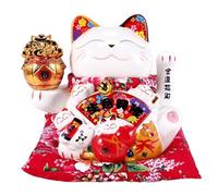 Xiniy 7 Pouces en CéRamique Faisant Signe de Chat Maneki Ornement Feng Shui DéCoration BalançOire Chanceux Chat, B