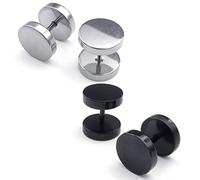 Xiniy Boucles D'Oreilles Homme, Clous D'Oreille Cercle, 6Mm 2 Paires, Argent Noir - Acier Inoxydable