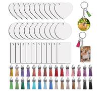 Xiniy Ensemble de Porte-Clés par Sublimation avec Transfert de Chaleur MDF Vierge 3 Formes Pompons Pendentif Anneaux Ouverts Porte-Clés avec Kit de Chaîne