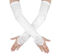 Xinjoduz Gants d'opéra en satin - Longueur coude - Noir - Sans doigts extensibles - Parfaits pour les fêtes et les mariages des années 1920, blanc, taille unique