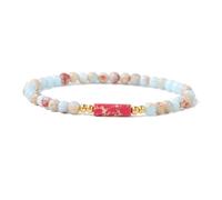 XINLIANYI 1 bracelet de perles rondes en pierre naturelle de 4 mm x 13 mm - Bracelet à breloques en pierre cylindrique - Quartz rose - Bracelet d'obsidienne pour homme et femme, 17 CM, Acier